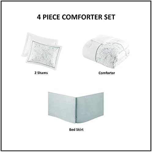 Harbor House 4-Piece Maya Bay Cotton Embroidered Oversized Comforter Set, Cal King, White