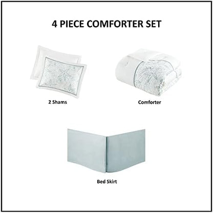 Harbor House 4-Piece Maya Bay Cotton Embroidered Oversized Comforter Set, Cal King, White