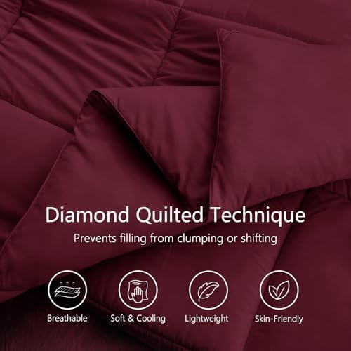 TEXARTIST King Comforter, All Season Down Alternative Burgundy Duvet Insert