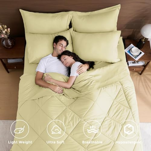 HEVUMYI 5-Piece Twin XL Comforter Set, Cream Yellow Bed in a Bag