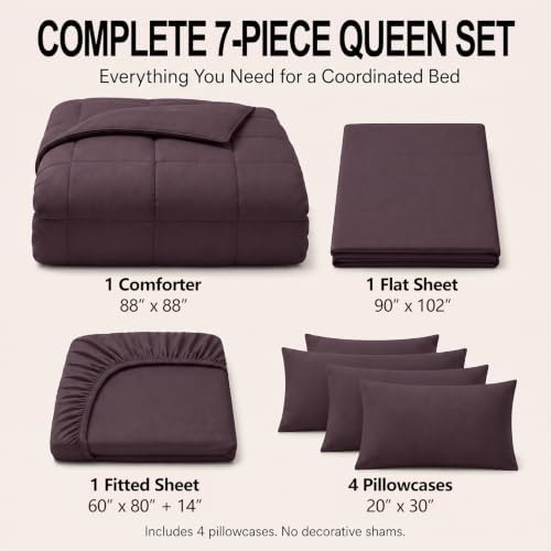 CozyLux Queen Comforter Set Cocoa Powder - 7 Pieces Bed in a Bag