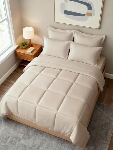 King Comforter Set - 7 Piece Bed in a Bag King Size Bed Set, Soft - Wheat
