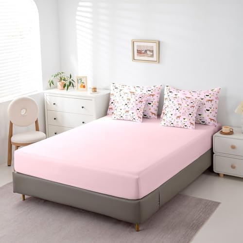 Feelyou King Size Farm Animal Comforter Set with Sheets Boys Girls Cartoon Animals 7 Piece Bedding Set for Kids Pink Bed in a Bag Funny Country Theme Bed Set
