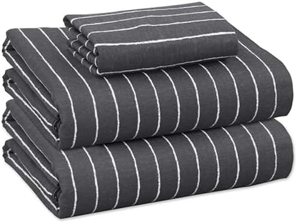 Ruvanti Flannel Sheets Twin XL Size - 100% Cotton Double Brushed Twin XL Sheet Sets, Deep Pockets 16 Inches, All Seasons Breathable & Extra Soft Bed Sheets, Warm & Cozy, 4 Piece, Pinn Stripe.