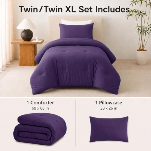 CozyLux Twin Comforter Set, 2 Pieces Down Alternative Bedding, Purple