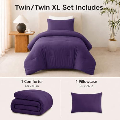 CozyLux Twin Comforter Set, 2 Pieces Down Alternative Bedding, Purple