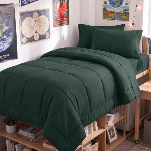 CozyLux Twin XL Comforter Set Forest Green - 5 Pieces Twin XL Bed in a Bag