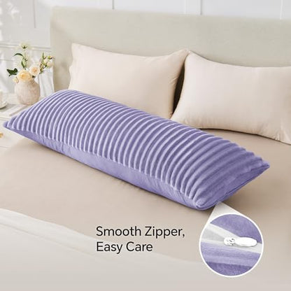 BEDELITE Fluffy Striped Body Pillow Cover with Zipper, Lavender, 20x54