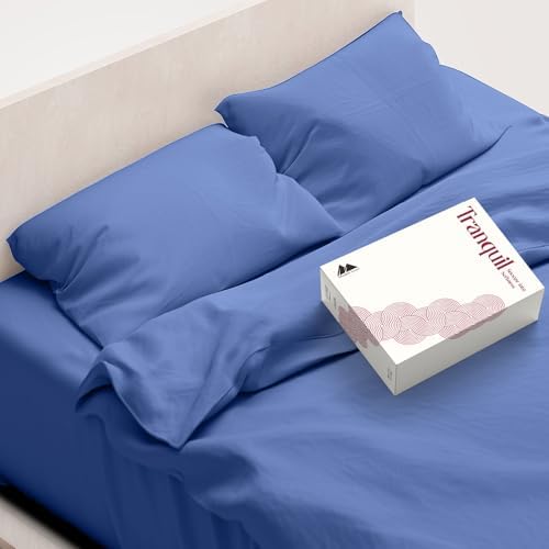 Mayfair Linen 100% Egyptian Cotton Sheets Full Size - Luxury 800 Series Tranquil Colllection Egyptian Cotton Bed Sheets Full Size (4 PC, Deep Blue), Soft Cooling 16" Deep Pocket Hotel Bed Sheet Set