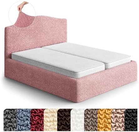 PAULATO BY GA.I.CO. Stretch Headboard and Frame Slipcover – Soft Bi-Elastic 1-Piece Bedframe Cover – Furniture Protector Machine Washable – Coral Pink (Full/Queen 55"-71" Wide)