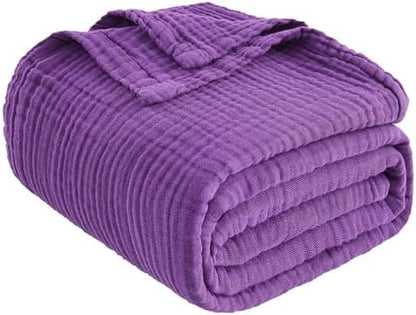 EMME Muslin Blankets for Adults Throw Blanket for Couch Breathable Gauze Soft Lightweight Airy Purple Throw XL 50" x 71"