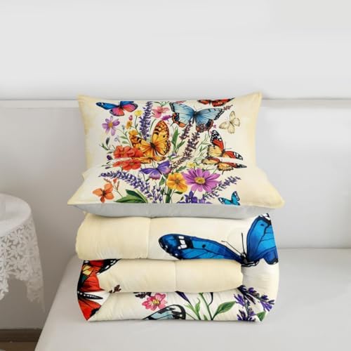 jejeloiu Butterfly Kids Comforter Set Toddler Size Beautiful Butterfly Bedding Set Botanical Duvet Quilt for Kids Boys Girls Bedroom Flower Decor Microfiber Ultra Soft Breathable