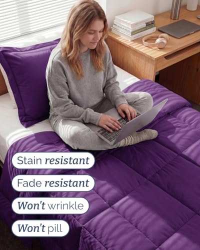 Twin XL Comforter Set - Purple Bedding for All Seasons - 2 Piece Bed Set