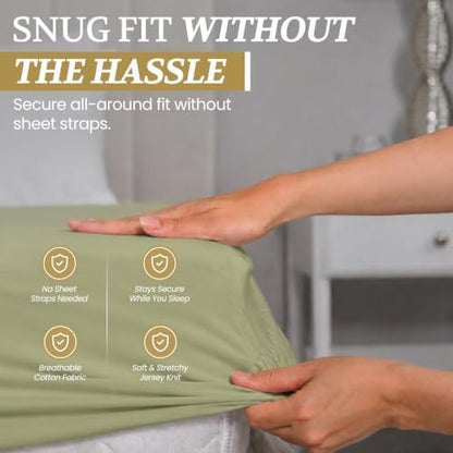 Full XL 100% Cotton Jersey Knit Sheet Set, 4PC, 15" Deep Pocket, Sage