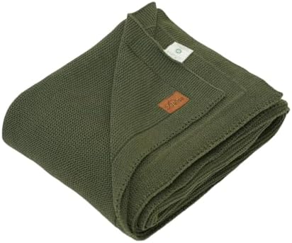 Dalisa 100% Organic Turkish Cotton Throw Blanket - GOTS Certified, Cozy - Perfect for Couch, Bed, and Home Decor - Boho Vintage Knit Alina (Pepper Green, 80x90)