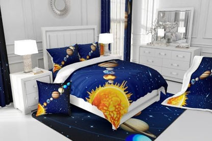 Erosebridal Boys Outer Space Down Comforter, Kids Galaxy Nebula Comforter Set King Size, Starry Sky Cosmos Bedding Set for Children Girls, Solar System Starry Landscape Quilted Duvet, Blue Purple