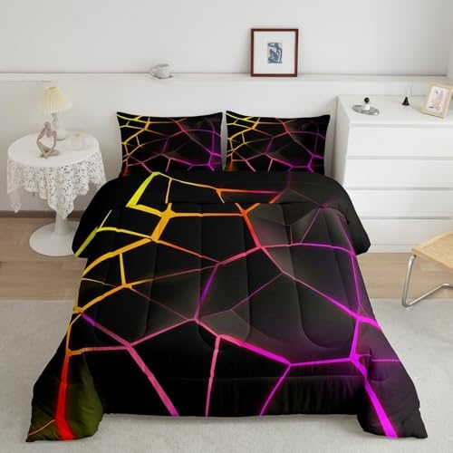 Feelyou Geometric Honeycomb Comforter Set Red Stereoscopic Hexagon Comforter for Kids Boys Girls Beehive Hexagon Bedding Set Geometric Duvet Set Simplistic Room Decor Quilt Queen Size Boys