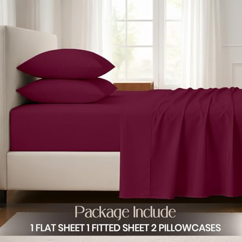 SGI bedding 100% Egyptian Cotton Sheets Queen Size – Cooling Sheets, Soft Breathable Burgundy Bedding, Luxury Bedding, Luxury Hotel Sheet Set, Deep Pocket 16", 4 Piece Set