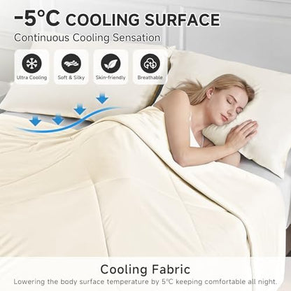 HOMFINE Cooling Comforter for Hot Sleepers King/Cal King, Beige 108"x90"