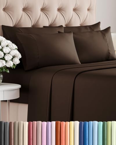 King 6 Piece Bed Sheet Set - Breathable & Cooling Sheets - Chocolate Brown