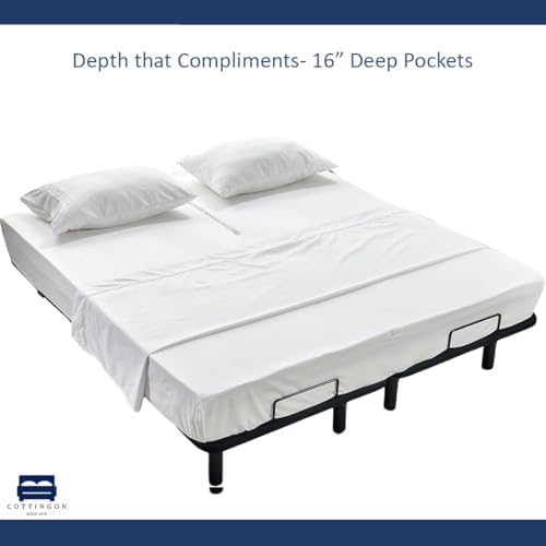 4 Piece Flex Head King Sheet Set 34" Top, 100% Egyptian Cotton, White