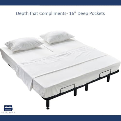 4 Piece Flex Head King Sheet Set 34" Top, 100% Egyptian Cotton, White