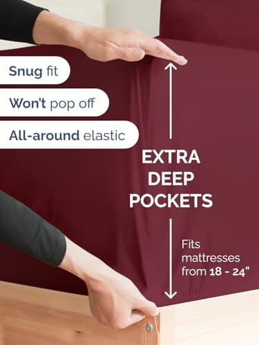 CGK Linens Extra Deep Split King Fitted Sheet Only - Burgundy