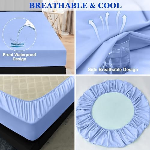 Sufdari Full Size Mattress Protector,Waterproof Mattress Protector,Fitted Sheet Style Mattress Cover with 18" Deep Pocket,Washable and Comfortable-Blue,Full