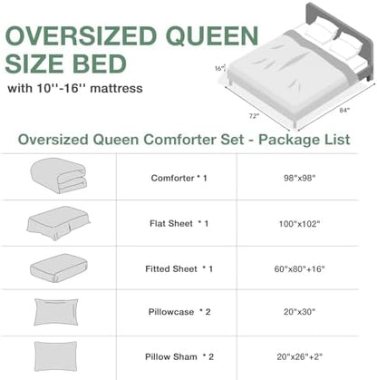 MUXHOMO Oversized Queen Comforter Set, Dark Green Elegant Floral Print Bed in a Bag 7 Pieces, Soft & Breathable Reversible Botanical Pattern Bedding Set with Comforter, Sheets, Pillowcases, and Shams