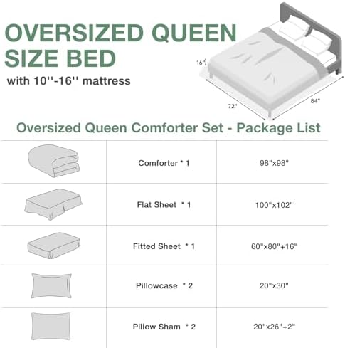 MUXHOMO Oversized Queen Comforter Set, Sage Green Elegant Floral Print Bed in a Bag 7 Pieces, Soft & Breathable Reversible Botanical Pattern Bedding Set with Comforter, Sheets, Pillowcases, and Shams