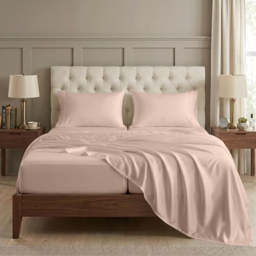 LANE LINEN Split Queen Sheets 100% Egyptian Cotton Sateen - Sepia Rose