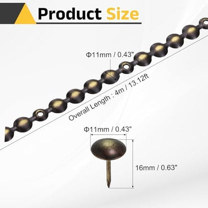 uxcell Upholstery Nailhead Trim, 4 Meters Glossy Upholstery Tacks Strips, Decorative Nail Trims with Nails for Sofa Headboard, Chair DIY Furniture Accessory (11mm Black-Gold)