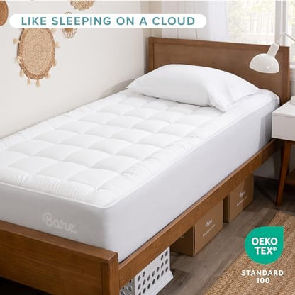 Bare Home Twin Size Mattress Cover with Breathable Cotton Top and Down Alternative Fill - Machine Washable