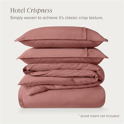 Bare Home 100% Organic Cotton Full Duvet Cover Set - Crisp Percale Weave - Lightweight & Breathable - Cooling Duvet Cover Set (Full, Dusty Rose)