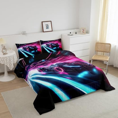 Kids Boys Sports Car Comforter Set King Size Red Blue Race Car Comforter for Kids Teens Room Decor Extreme Sports Theme Bedding Set Cool Speed Luxury Car Decor Quilt Set Soft for All Season