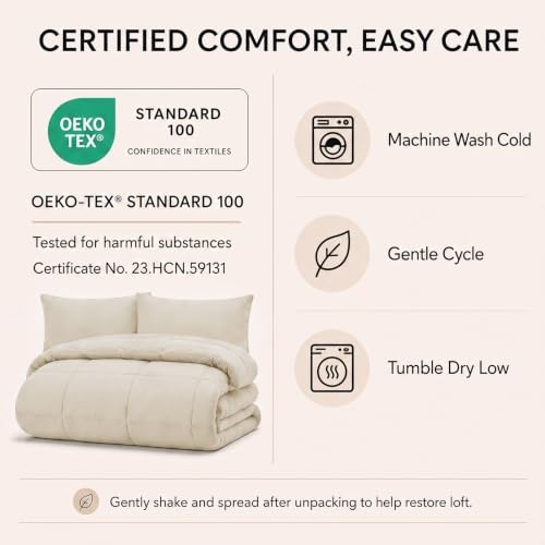 CozyLux Queen Comforter Set Beige - 7 Pieces Bed in a Bag