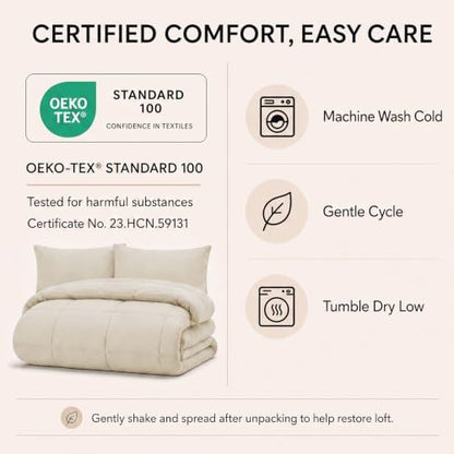 CozyLux Queen Comforter Set Beige - 7 Pieces Bed in a Bag