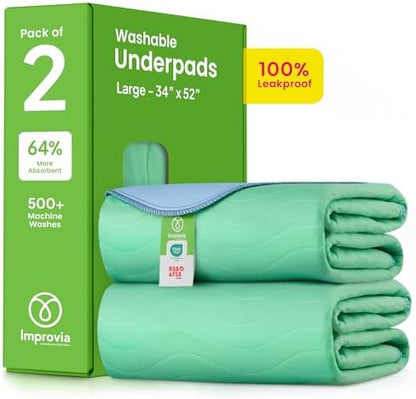 IMPROVIA® Washable Underpads, Heavy Absorbency Reusable Incontinence Pads