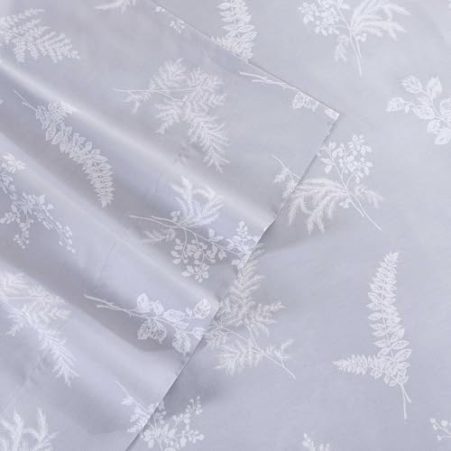 Stone Cottage - Sheet Set, Crisp & Breathable Percale Cotton Bedding with Matching Pillowcase, 200-Thread Count, Deep Pocket, Vintage Inspired Home Essentials (Foliage Grey, Twin)
