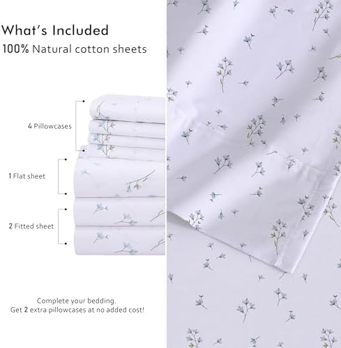 RUVANTI 100% Cotton Split King Sheets, Percale Sheets Set, Burgeon