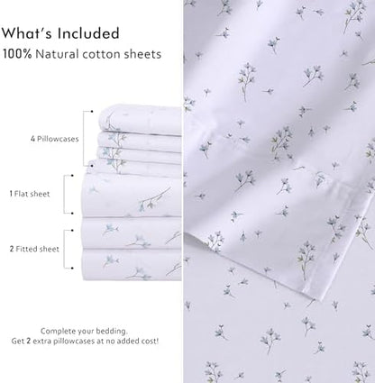 RUVANTI 100% Cotton Split King Sheets, Percale Sheets Set, Burgeon
