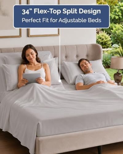 Flex Top Split Head King 6 Piece Sheet Set - Soft & Cooling - Light Grey