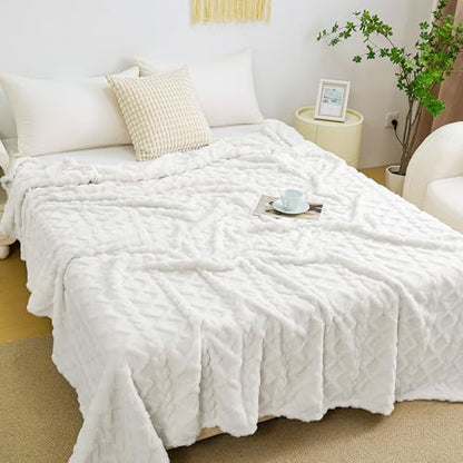 Aganear Fleece Throw Blanket for Bed Couch 90"x108" White