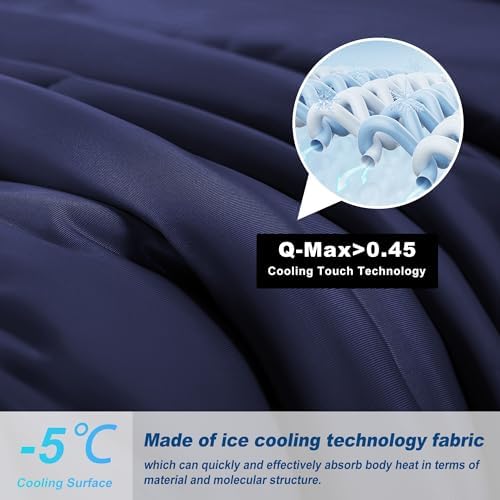 Cooling Comforter Queen Size, Double-Sided Cold Tech Fabric Quilted Bed Comforters Cooling Blanket for Hot Sleepers, Breathable Lightweight Summer Bedding, All-Season Ice Blanket, Navy Blue