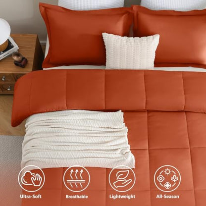CozyLux Full Size Comforter Sets, 3-Piece Box-Stitched, Burnt Orange