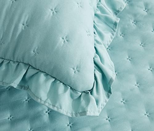 CHIXIN Ruffle Skirt Bedspread King Size - 30" Long Drop, Shabby Chic Style, Lightweight Bedding Cover, 3 Piece Set, Seaglass