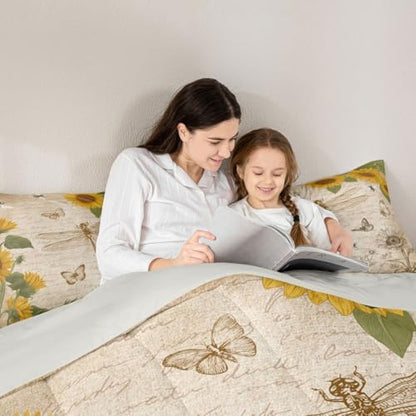 Dragonfly Bedding Sets King Botanical Floral Comforter Set Sunflower Bedding for Boys Girls Vintage Style Duvet Insert Wild Animals Dragonfly Quilt Field Floral Fresh Natural Pastoral Spring Bedding
