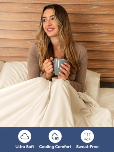 Extra Deep Pocket Queen Size Sheet Set - Breathable & Cooling - Off White