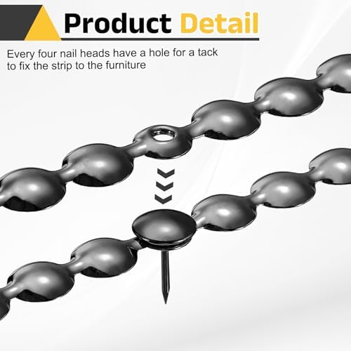 uxcell Upholstery Nailhead Trim, 20 Meters Glossy Upholstery Tacks Strips, Decorative Nail Trims with Nails for Sofa Headboard, Chair DIY Furniture Accessory (11mm Black)