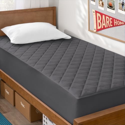 Bare Home Quilted Fitted Mattress Pad (Twin, Grey)